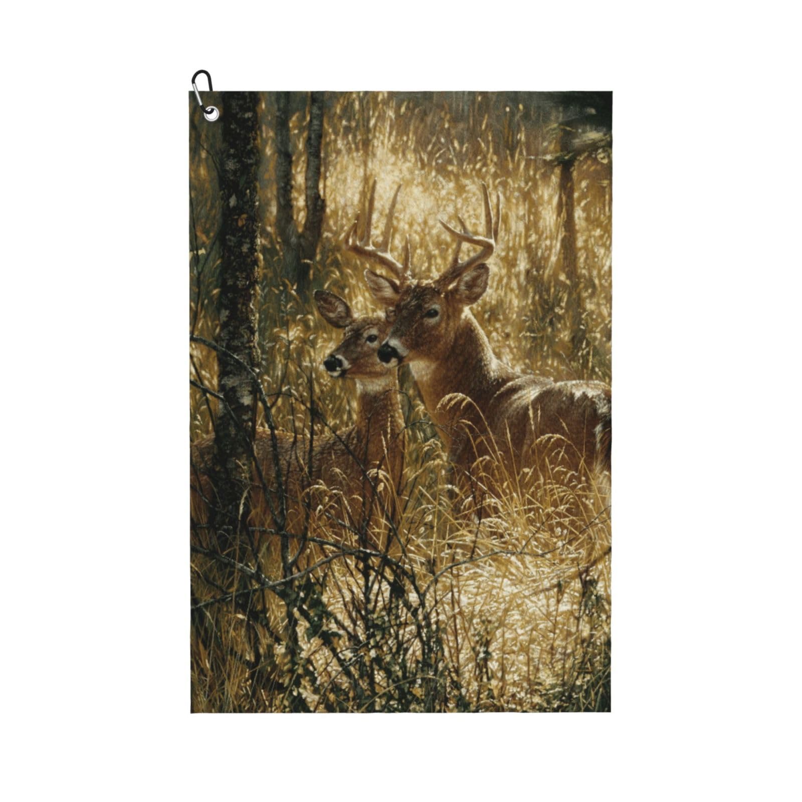 Hnnkloy Print Nature Wild Animal Deers, 16x24 in Portable Waffle Golf Towels with Carabiner Clip for Golf Bag