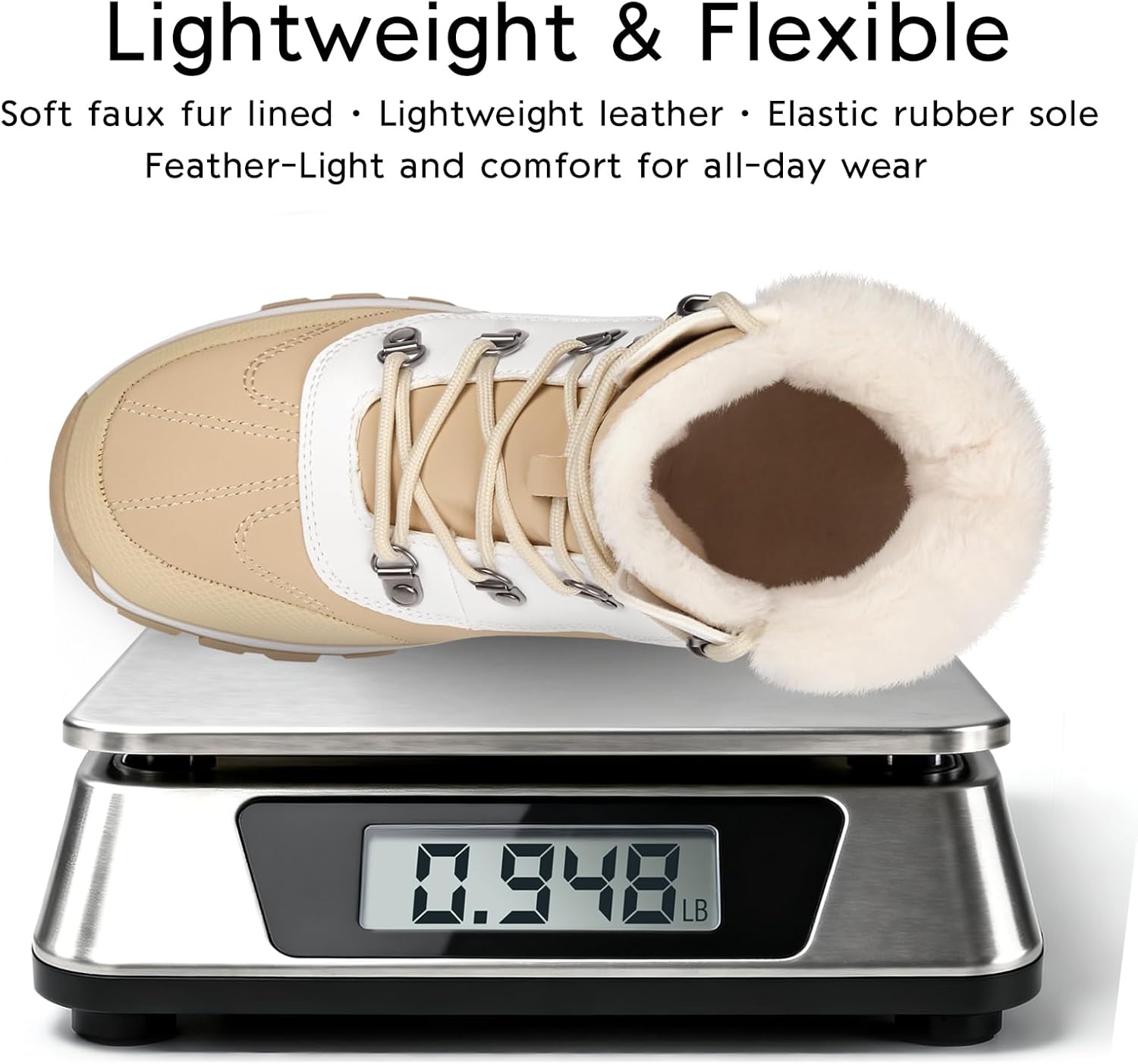 Women's Waterproof Winter Snow Boots丨Warm Faux Fur Lined Insulated Lightweight Non-Slip Lace-Up Mid-Calf Booties