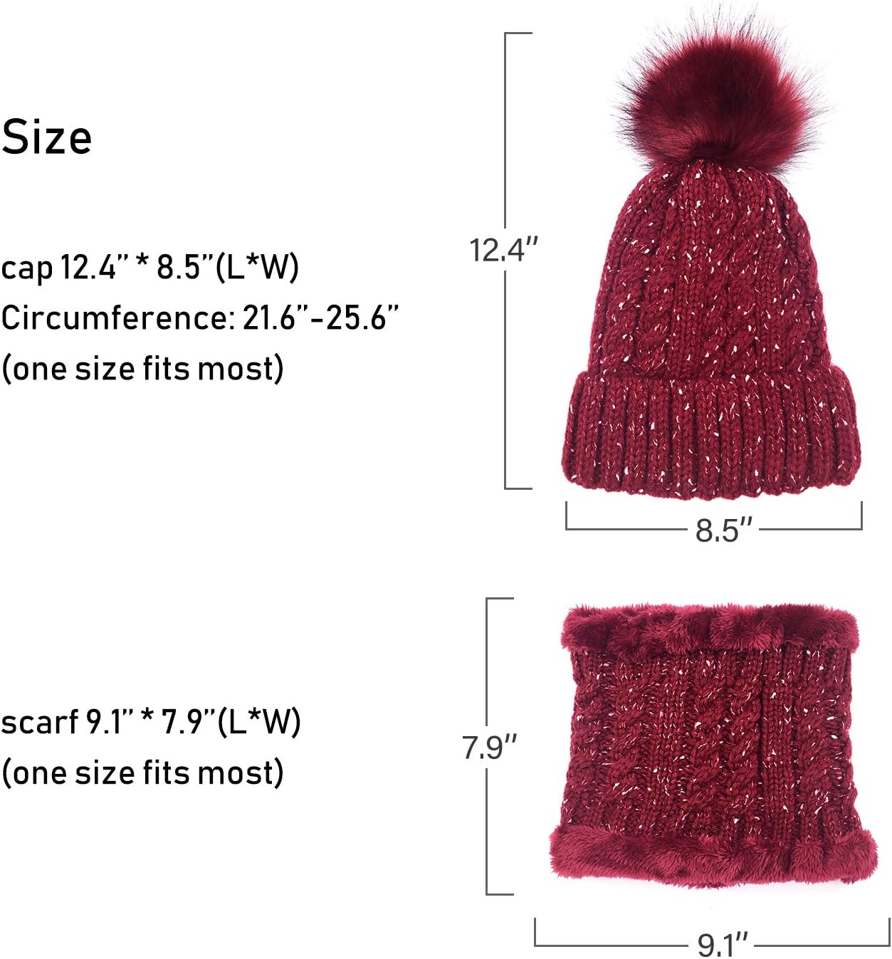 LCZTN Womens Pom Beanie Hat Scarf Set Girls Cute Winter Ski Hat Slouchy Knit Skull Cap with Fleece Lined - Image 7