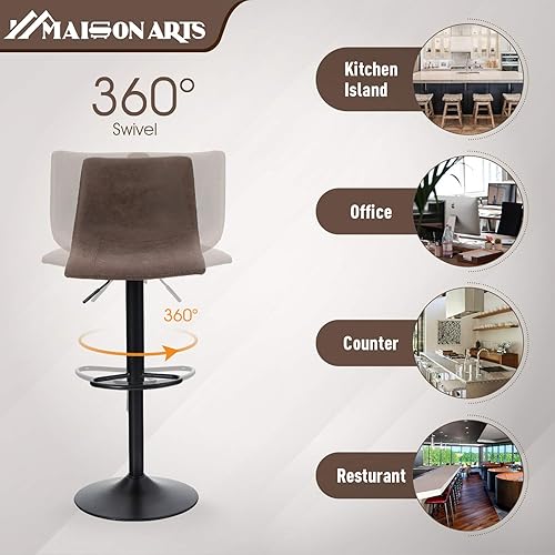 Miniatura 6 de MAISON ARTS Juego de 2 taburetes de bar giratorios para encimera de cocina, sillas de bar ajustables con respaldo alto, taburetes de bar altos de