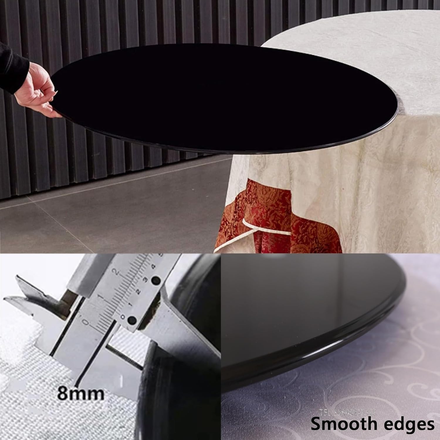 Round Glass Table Top, Patio Table Tops, 8mm Thick Tempered Table Top with Polished Edge, Black Tempered Glass Table Top, Flat Circular Sheet Ideal for Patio, Dining, Coffee, Side Table(Size:70CM(28IN