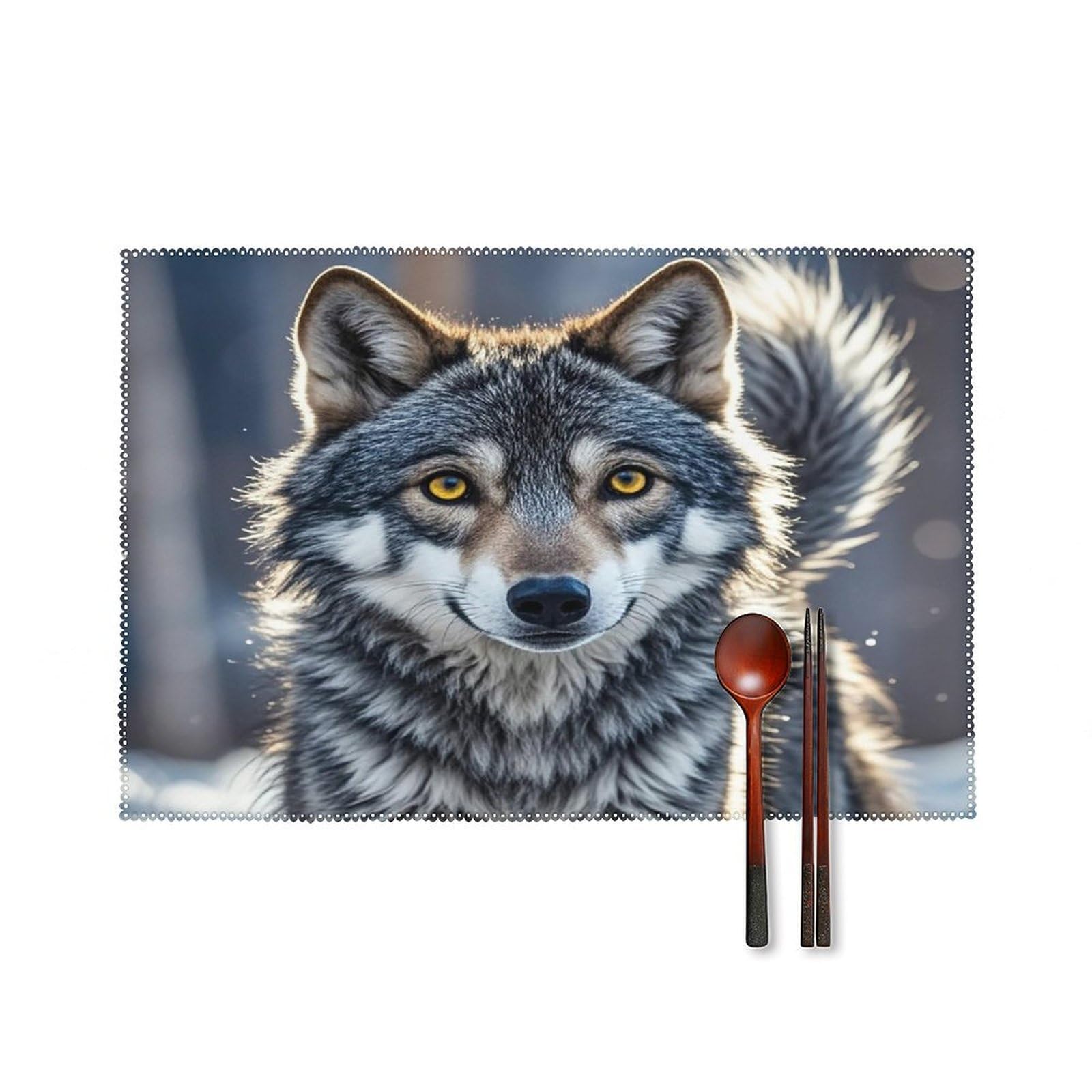 Cute Wolf Placemats Set of 6 Heat Resistant Non-Slip Place Mats Washable Wipeable Table Mats Elegant Farmhouse Placemat for Kitchen Dining Outdoor Party Table Decor