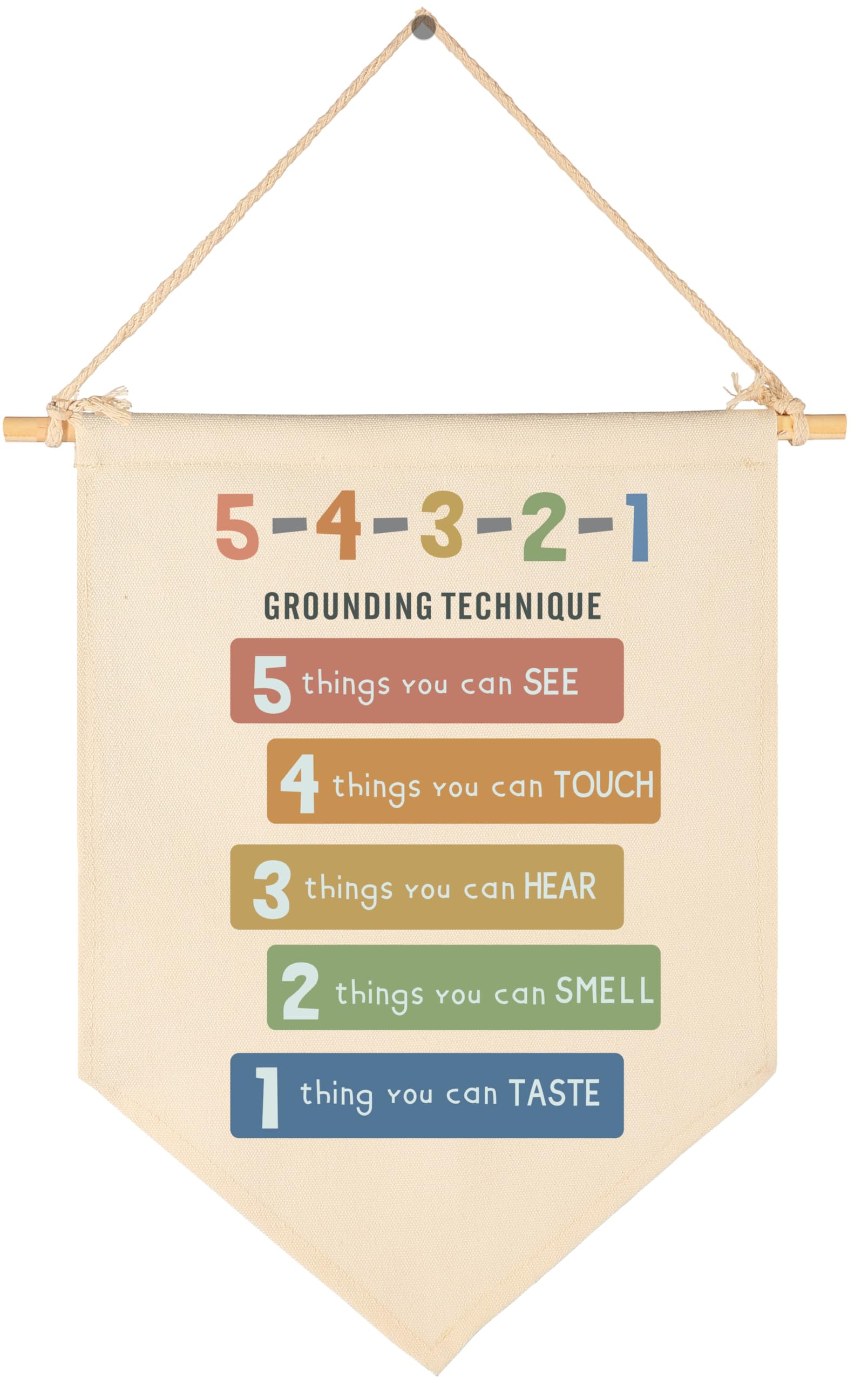 Classroom Wall Banner Decor-Teacher Supplies Gift-Inspirational Back to School Flag-Motivational Quote-Hanging Canvas Pennant Sign for Classroom Office-54321 Grounding Technique
