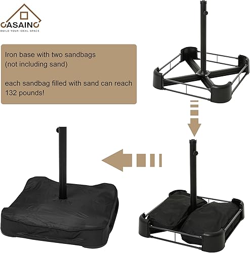 Miniatura 6 de CASAINC Paraguas de patio de 15 pies con base de doble cara, sombrilla rectangular doble con manivela, luces LED solares, para jardín, terraza,