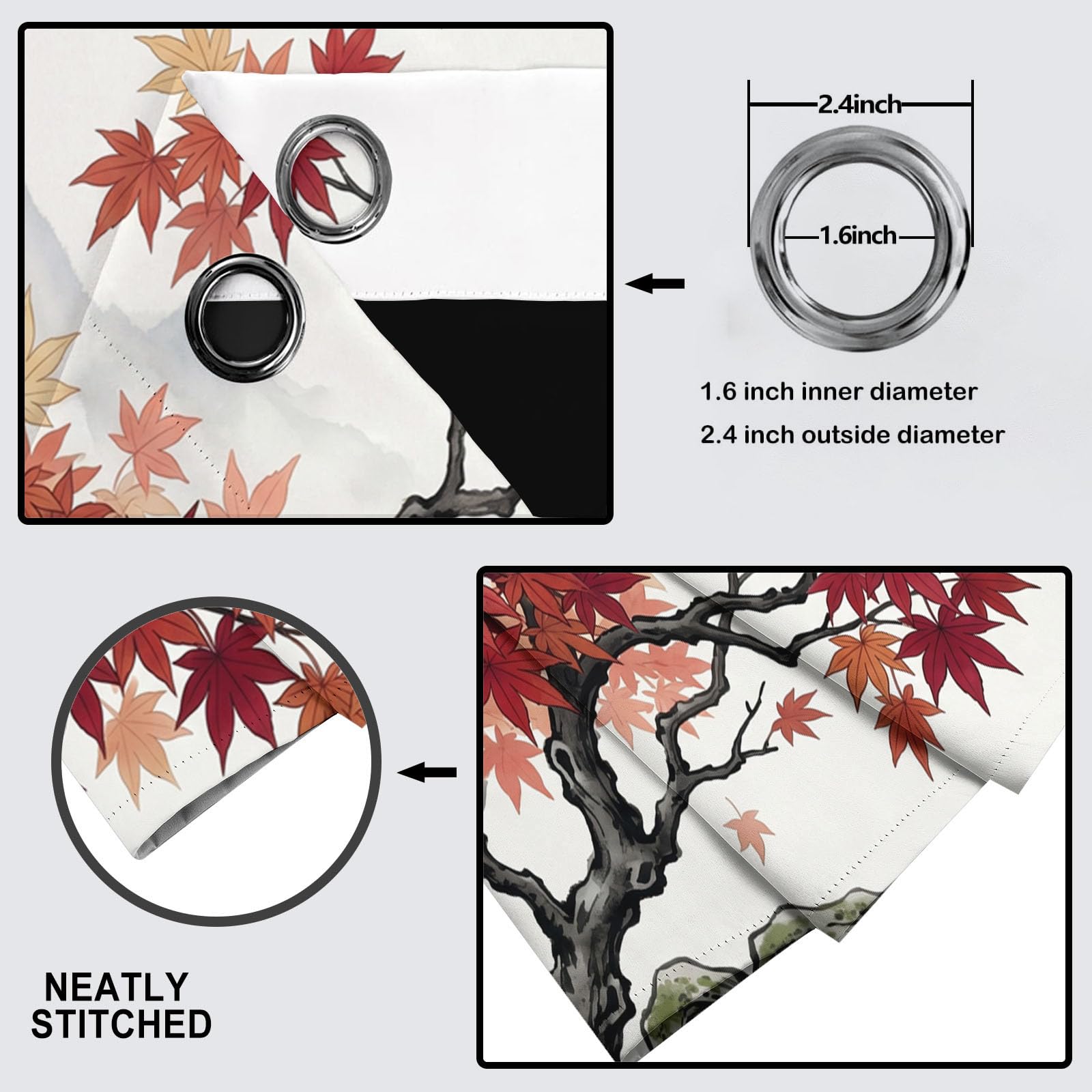 Cortinas Opacas Montañas Dibujadas A Mano Impresión,3D Arce Rojo Cortinas Blackout Termicas Aislantes Frio y Calor con Ojales para Dormitorio Salon 2 Piezas 140×160cm,Beige