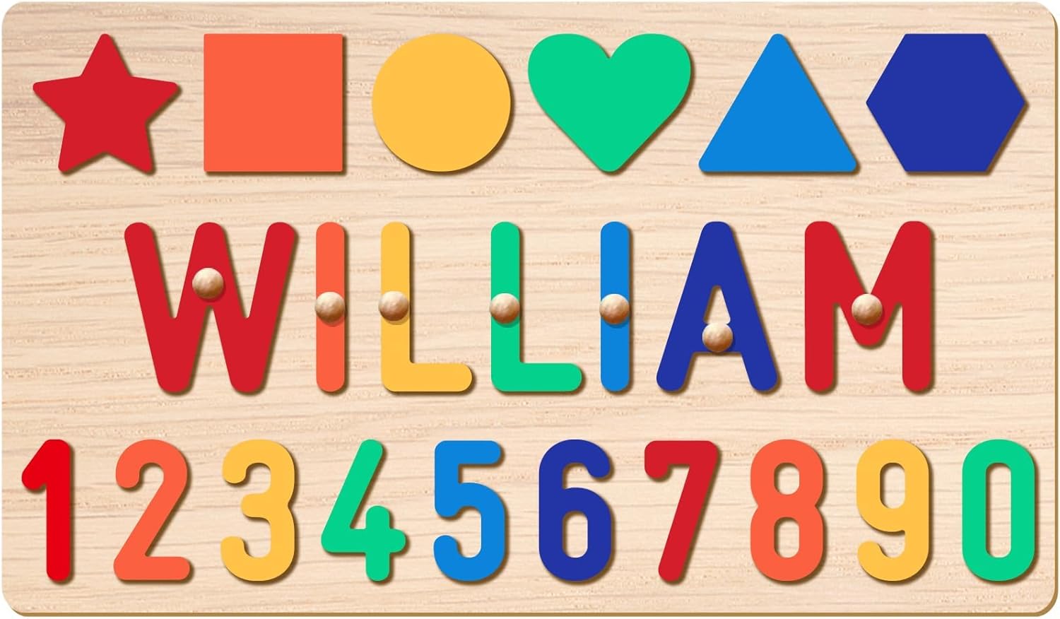 Personalized Name Puzzle – Custom Wooden Puzzle for Toddlers 1-3 – Unique Baby Shower, Christmas & 1st Birthday Gift for Boys and Girls – Keepsake Montessori Toy (Shape-Number)
