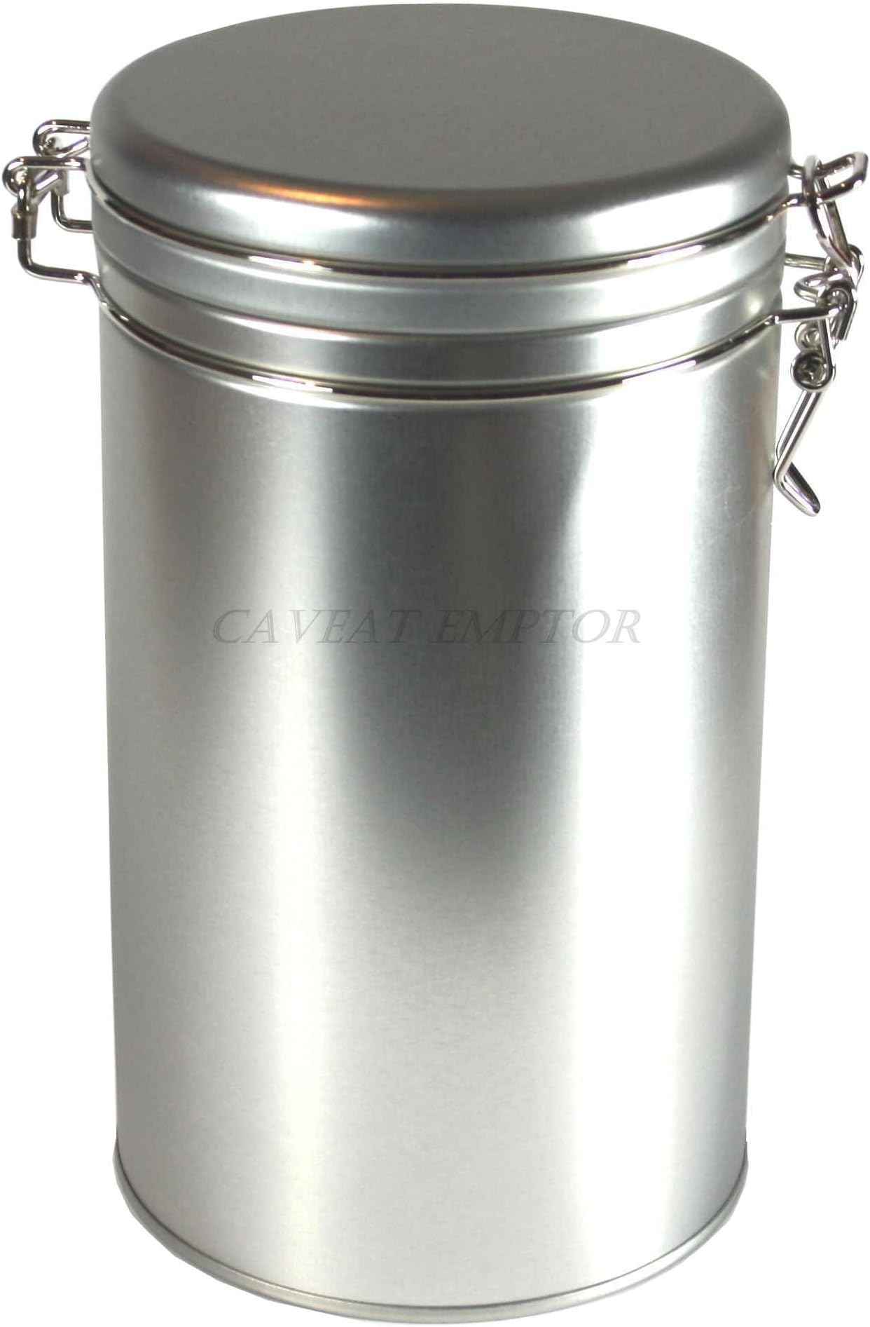 Boxance Coffee Pot Round With Swing Top Lid For 500 g Coffee - Tea Food Seasoning Spice Foods Spices Suitable Food-Grade Storage Caddy Tin Metal Container Can Cans Tins Box Silver Design Lightweight