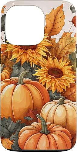 iPhone 13 Pro Bonito arte de otoño, calabazas, girasoles y hojas de otoño