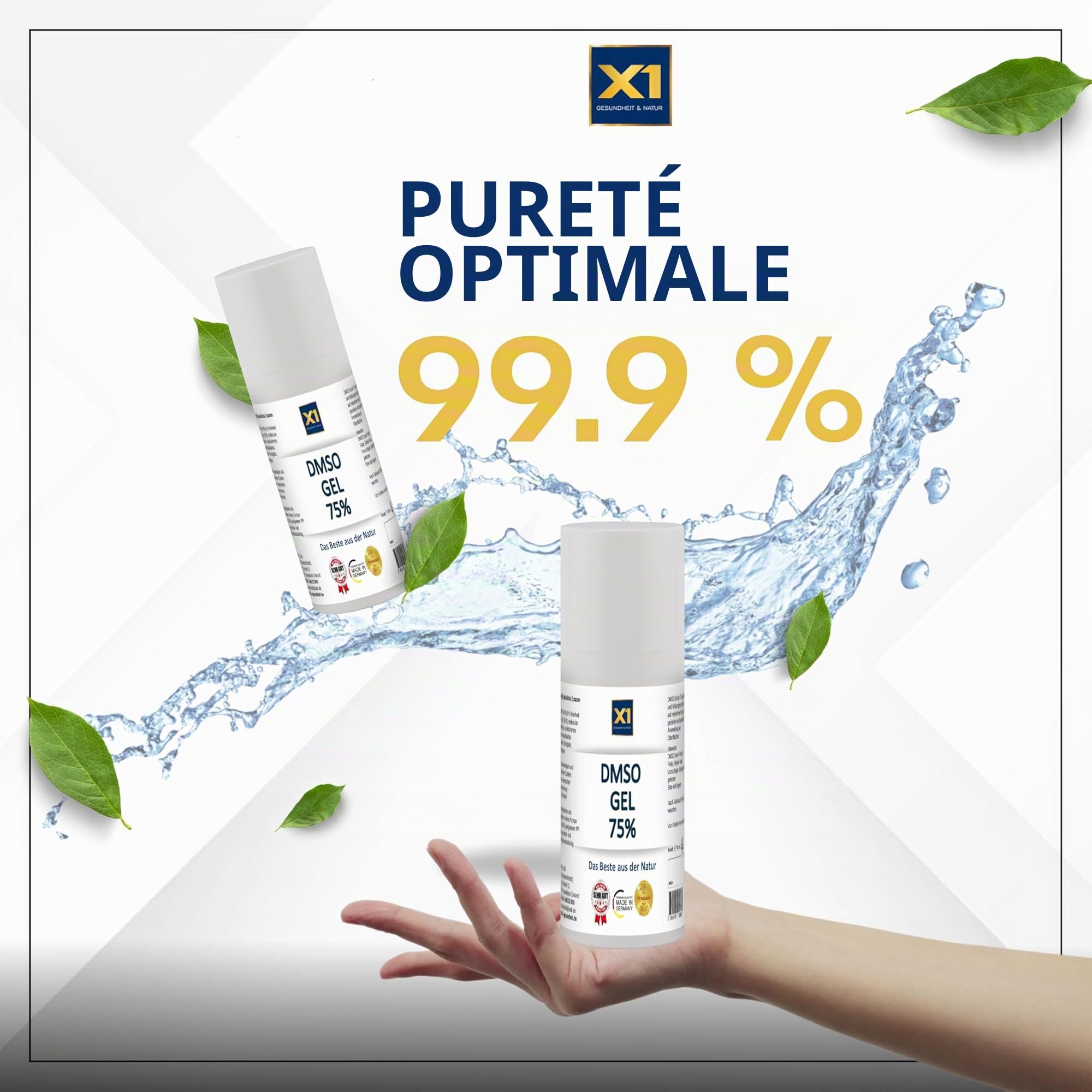 X1 DMSO Gel 75 % – Diméthylsulfoxyde de pureté pharmaceutique à 99,9 % – Tube en polyéthylène haute densité de 50 ml