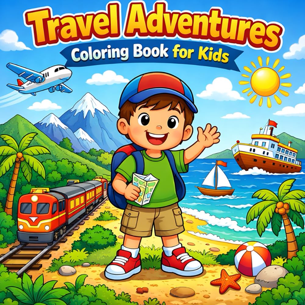 Travel Adventures Coloring Book for Kids: A Fun and Easy Coloring Book for Kids Ages 4–8 Featuring Planes, Boats, Travel Friends, and More