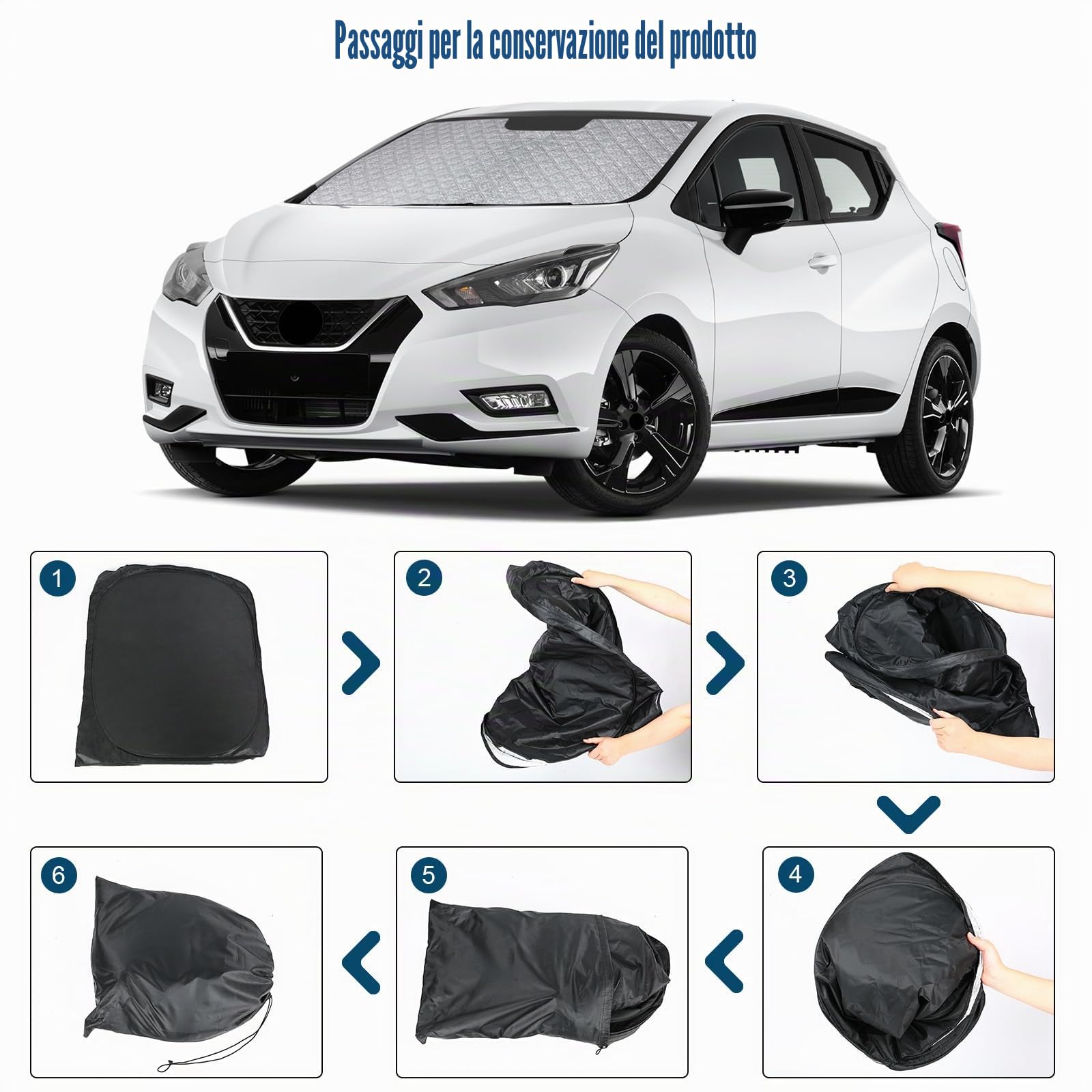 Copertura del Parabrezza Dell'auto Compatibile con Nissan Micra K14 2016-2023, Parasole per Parabrezza per Auto Interno Pieghevole, Protezione Antipolvere Riflettente UV