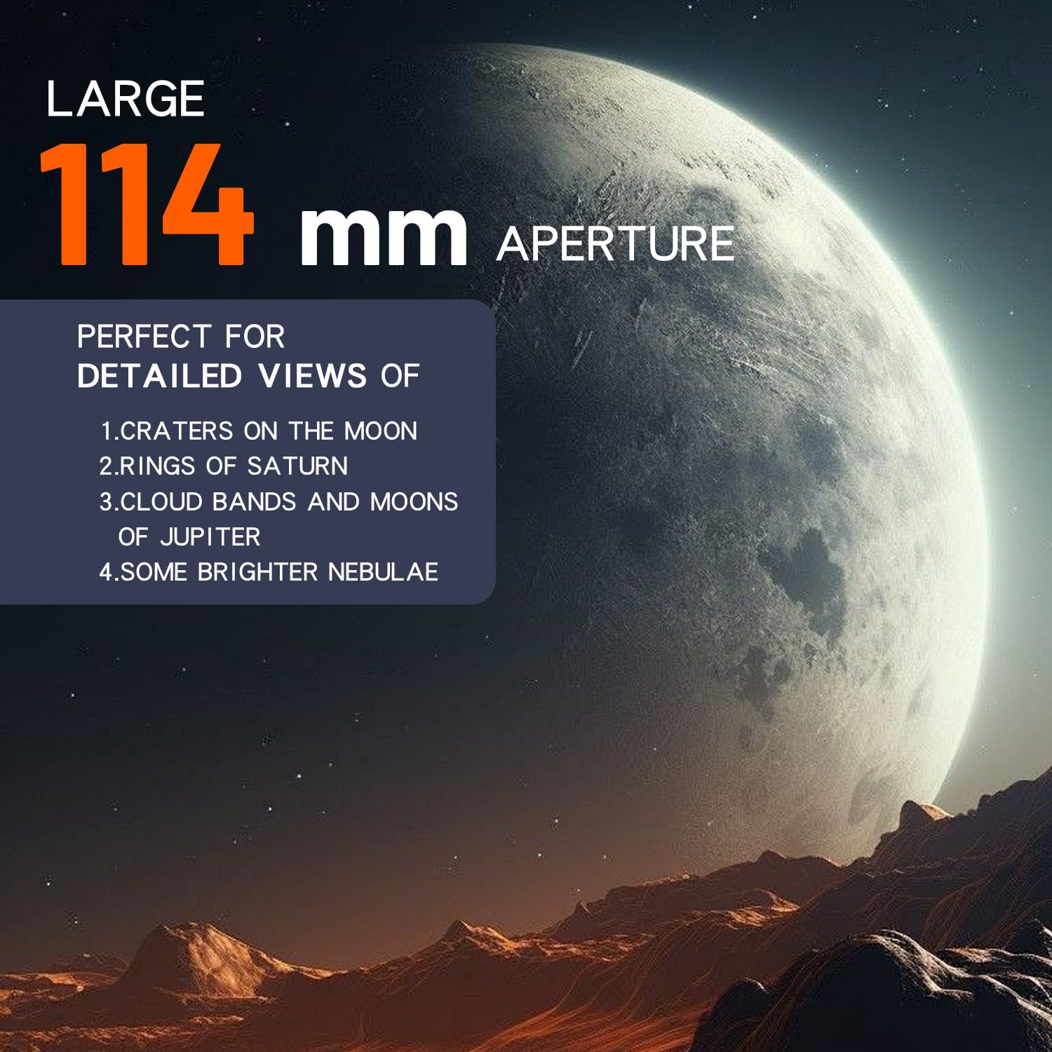 HINISO 114AZ Astronomical Telescope for Adults, Beginners & Students 114mm Reflector 1000mm Focal Length 40x–200x Magnification P.L. Series Eyepiece Bluetooth Remote, Phone Adapter & Tripod Included — Amazon image 3