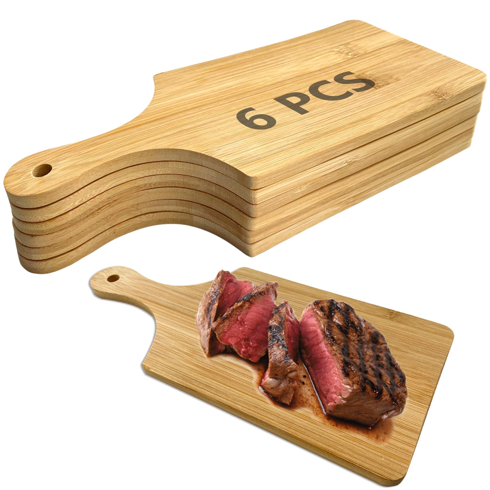 Photo 1 of 11x5 In Mini Charcuterie Boards,6 Pcs Small Wood Cutting Board Bulk Cutting Board for Crafts with Handle,Laser Engraving Cutting Boards Blank,Unfinished Wood Cutting Boards,Mini Cheese Board as Gift