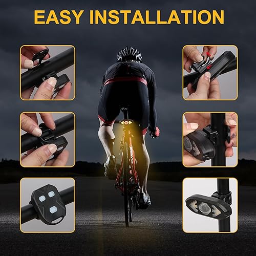 Miniatura 7 de JINKEY Luz trasera inteligente para bicicleta con señales de giro, luces intermitentes inalámbricas recargables por USB, control remoto,