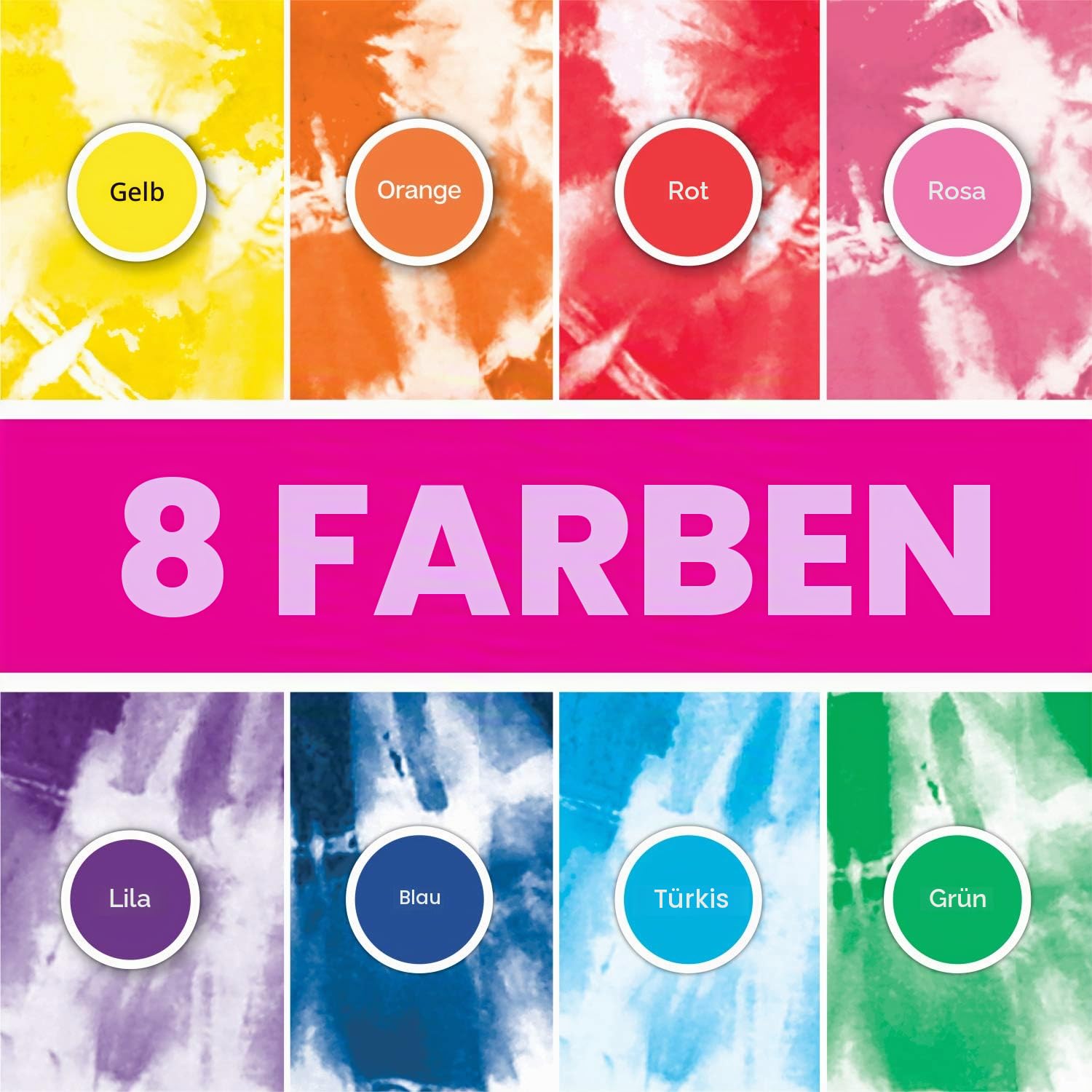 Tulip One-Step Tie-Dye Kit Block Party Batikfarbe, 473 ml, 8 Farben, Regenbogenfarben