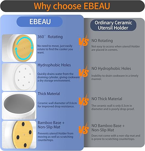 Miniatura 5 de ebeau Soporte para utensilios de cocina, soporte grande para utensilios de cocina (7.5 pulgadas de alto x 6 pulgadas de ancho), soporte de