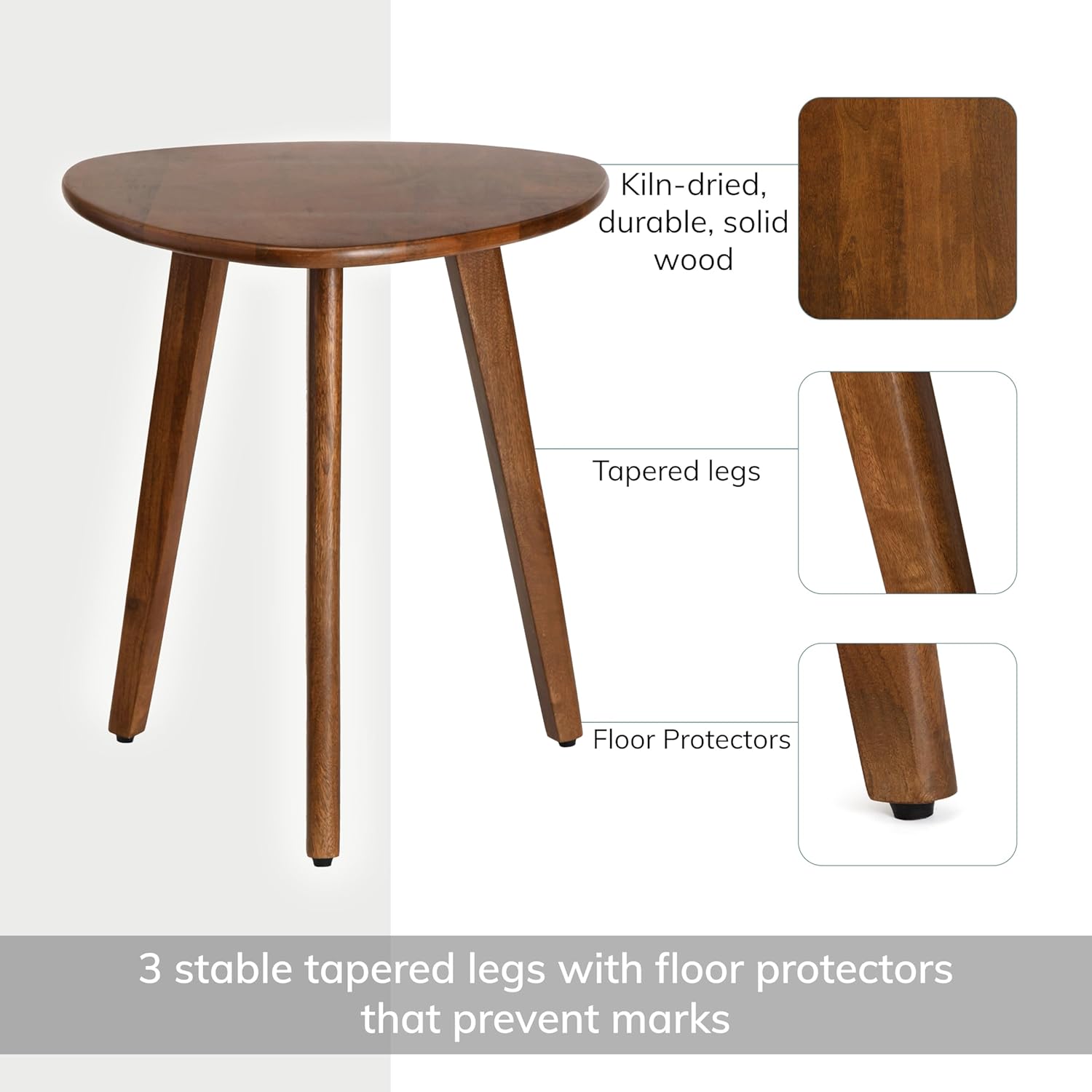 MH London Tri Pin Side Table I Handmade Natural Mango Wood, Naturally Moisture Resistant, Maintenance Free I 16" x 16" x 18" I Wandsworth, Walnut