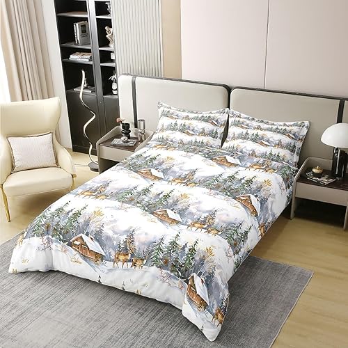 jejeloiu Juego de ropa de cama con estampado de alce y animales salvajes, juego de funda de edredón de algodón, tamaño Queen para niños y adultos, jejeloiu Juego de ropa de cama con estampado de alce y animales salvajes, juego de funda de edredón de algodón, tamaño Queen para niños y adultos,