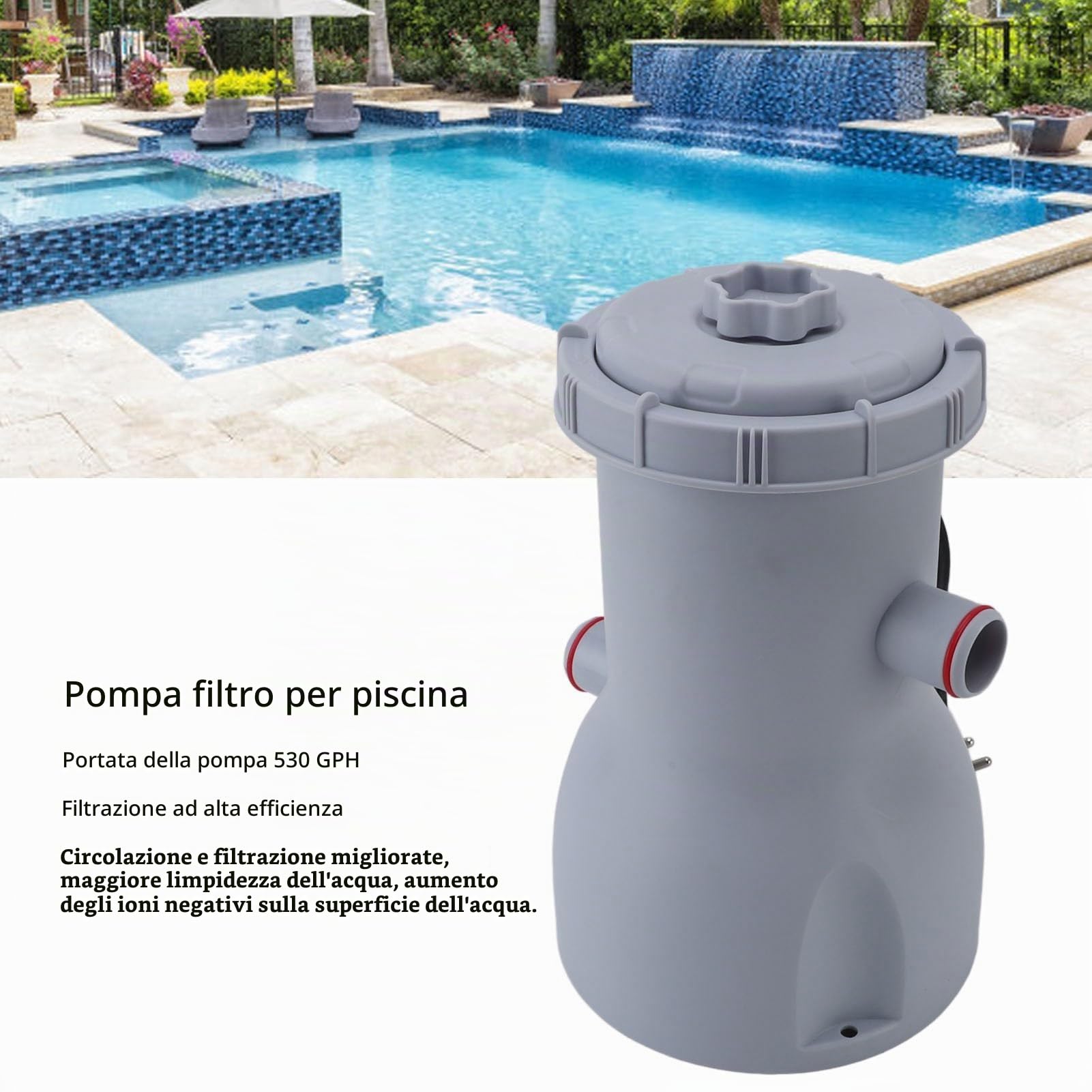 Pompa Filtro del Pool, ABS Facile Stabile per Installare 550 35 W Pompa Filtro Galas (Plug 220v)