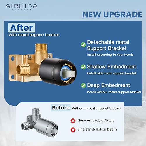 Vista 32 de Airuida Shower Faucet Set Bathroom Rain Shower System SUS304 Stainless Steel Single Handle With Male Threads Rough-in Valve Shower Trim Kit 10 Inch