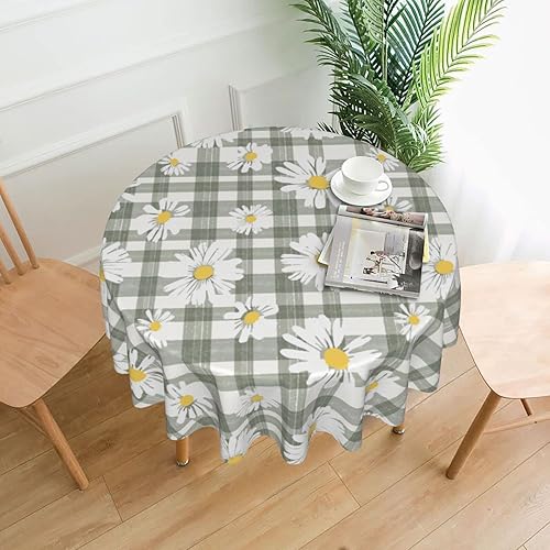 Miniatura 3 de Mantel redondo de primavera y verano con diseño floral de margaritas verde salvia de 60 pulgadas, mantel decorativo para fiestas en el hogar,