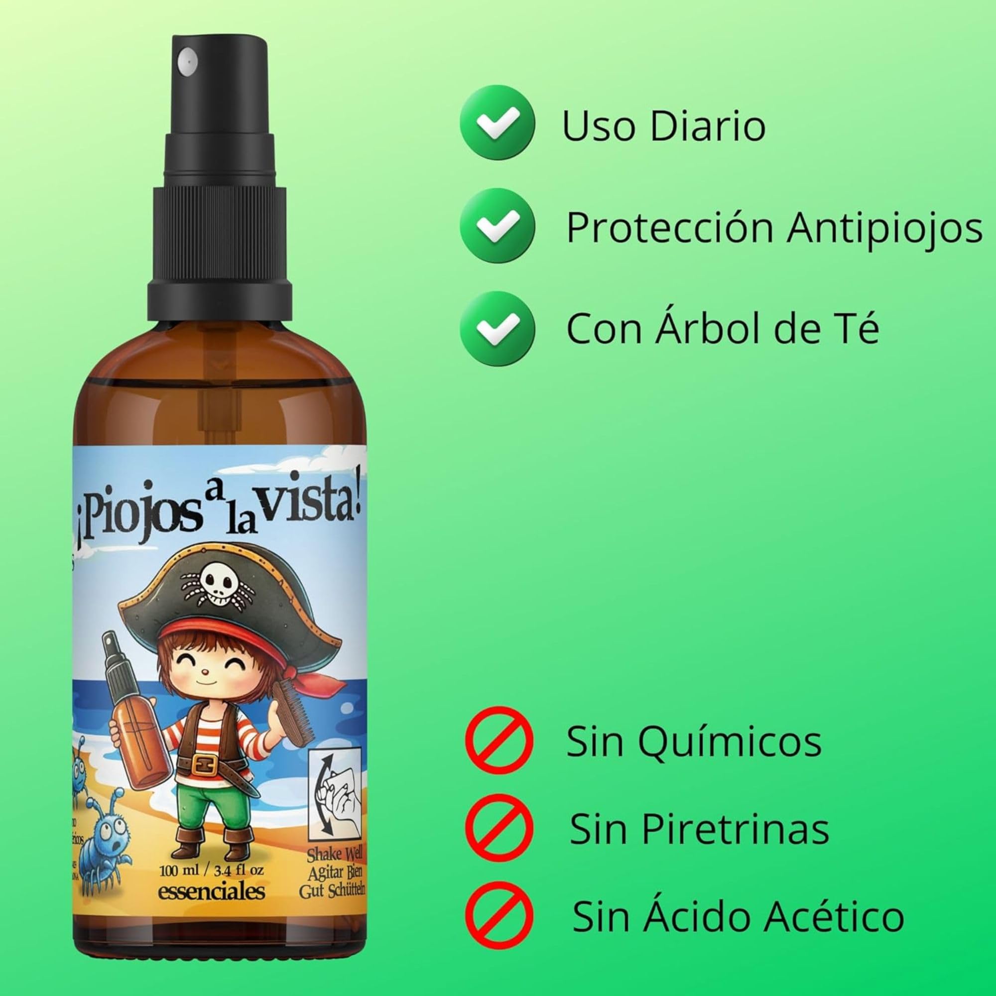 Repelente Piojos con Árbol de Te 100% Natural - Sin Piretrinas ni Permetrinas - Tratamiento antipiojos eficaz para niños con olor agradable y efecto desenredante pelo niñas