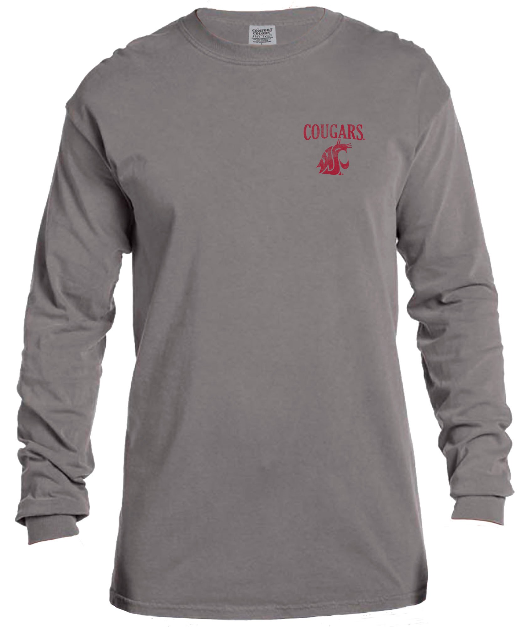 NCAA Washington State Cougars Vintage Poster Comfort Color Long Sleeve T-Shirt, Medium,Grey