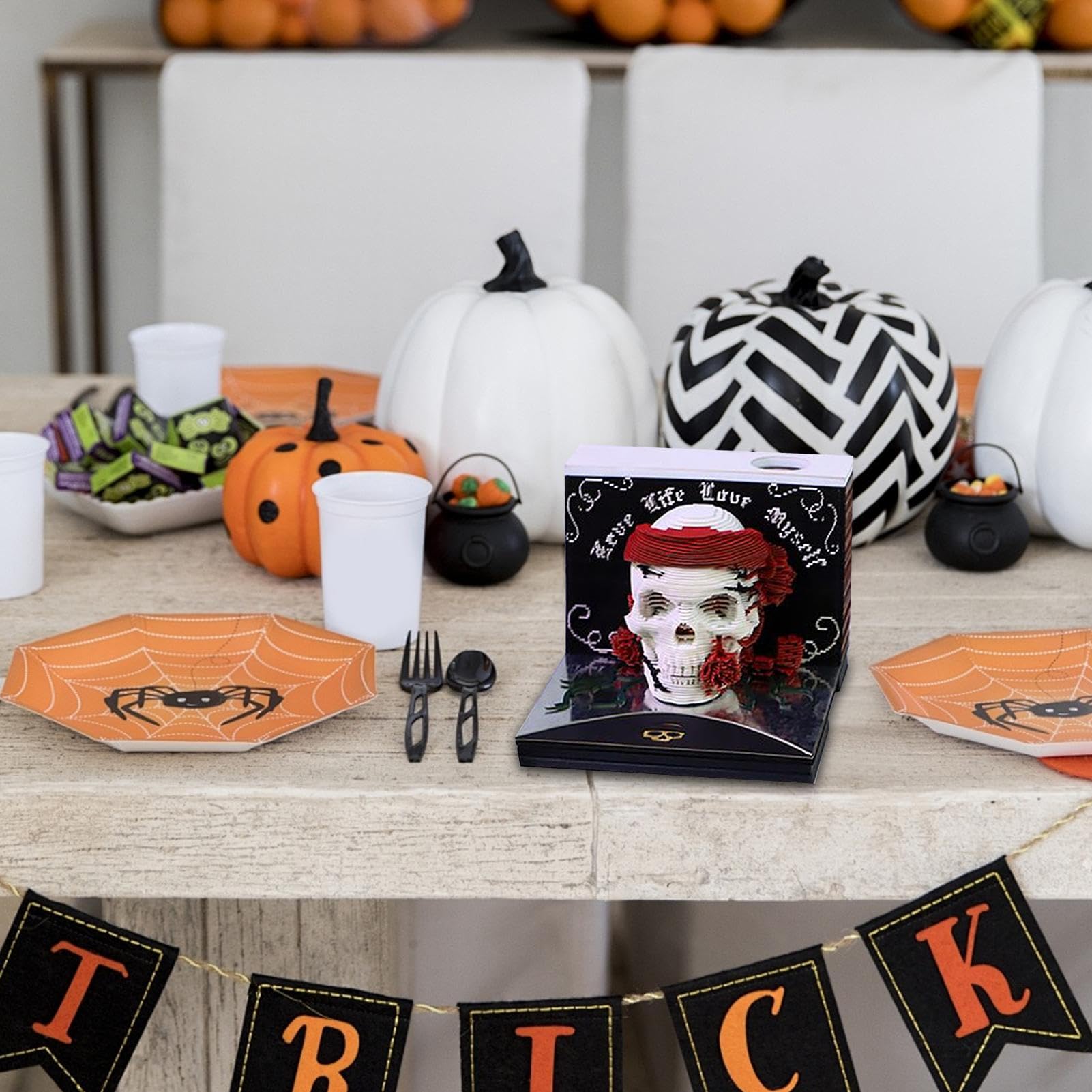 3D Tischkalender 3D Memo Block Abreißkalender Halloween Schädel