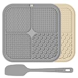 ChefAide 2 Pack Lick Mat for Dogs, Cats & Puppies with Suction Cups Gray & Beige