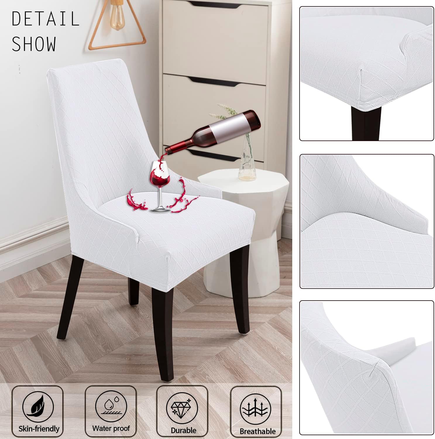 LANSHENG Stretch Rhombic Geometric Wingback Chair Covers Slipcover - Reusable Arm Chair Protector Cover, Washable Dining Chair Covers Protectors for Dining Room (White, Set of 2)