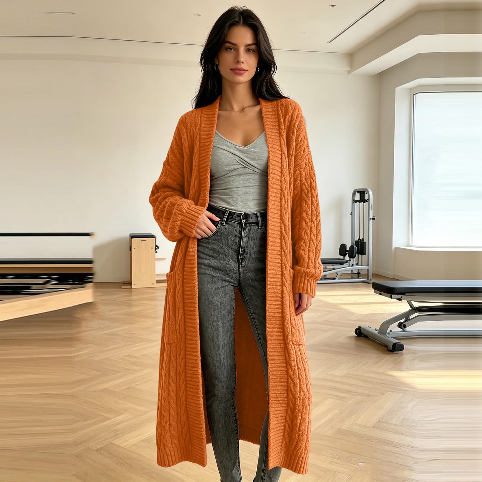 Damen Strickmantel Lang Winter Strickjacke Grobstrick Warm Long Cardigan