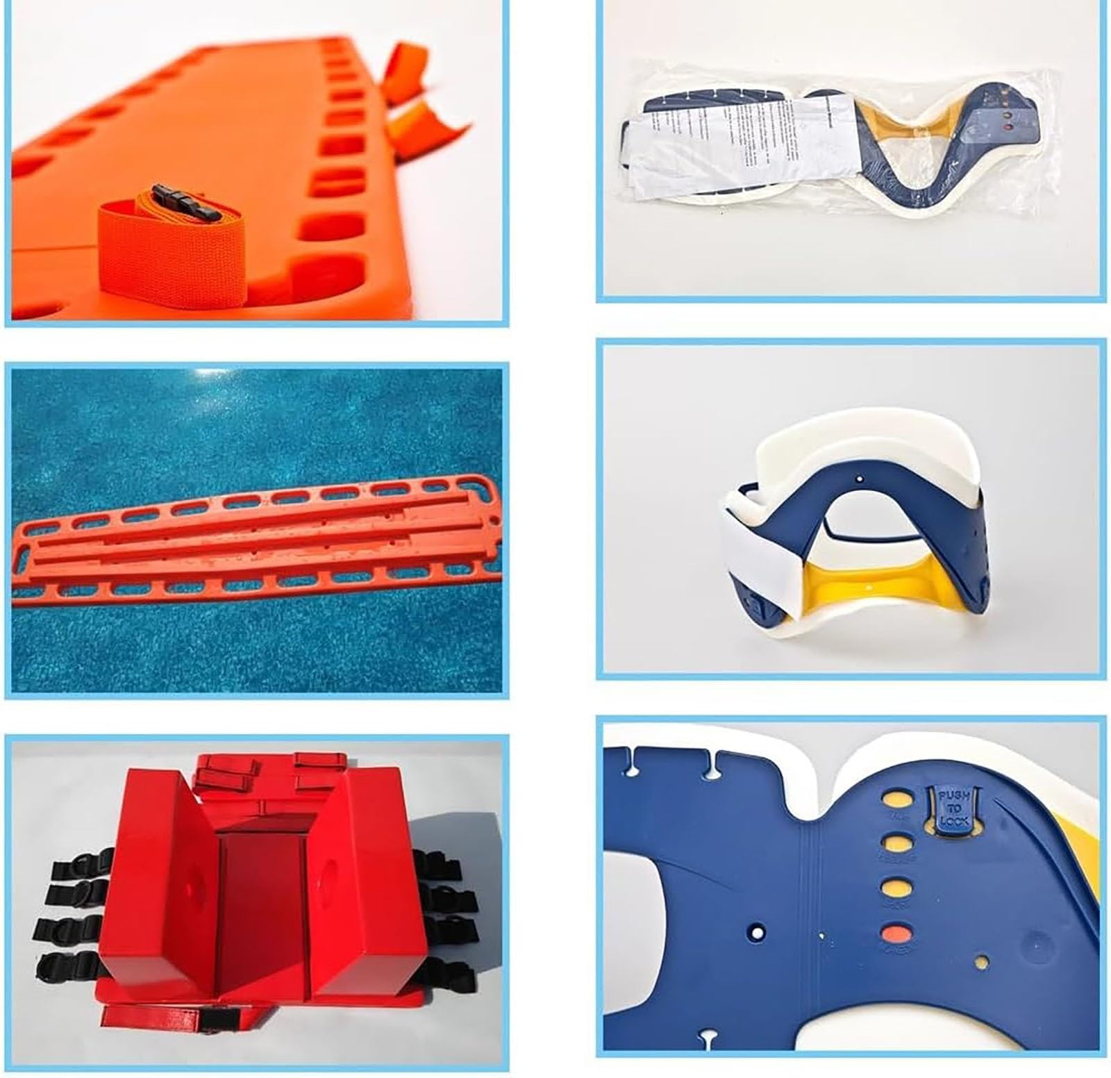 Planche de survie en plastique Stretcher,Brancard de sauvetage pour piscine avec lit de tête et minerve Système de sangles d'immobilisation de la colonne vertébrale，pour le transport et le sauvetage