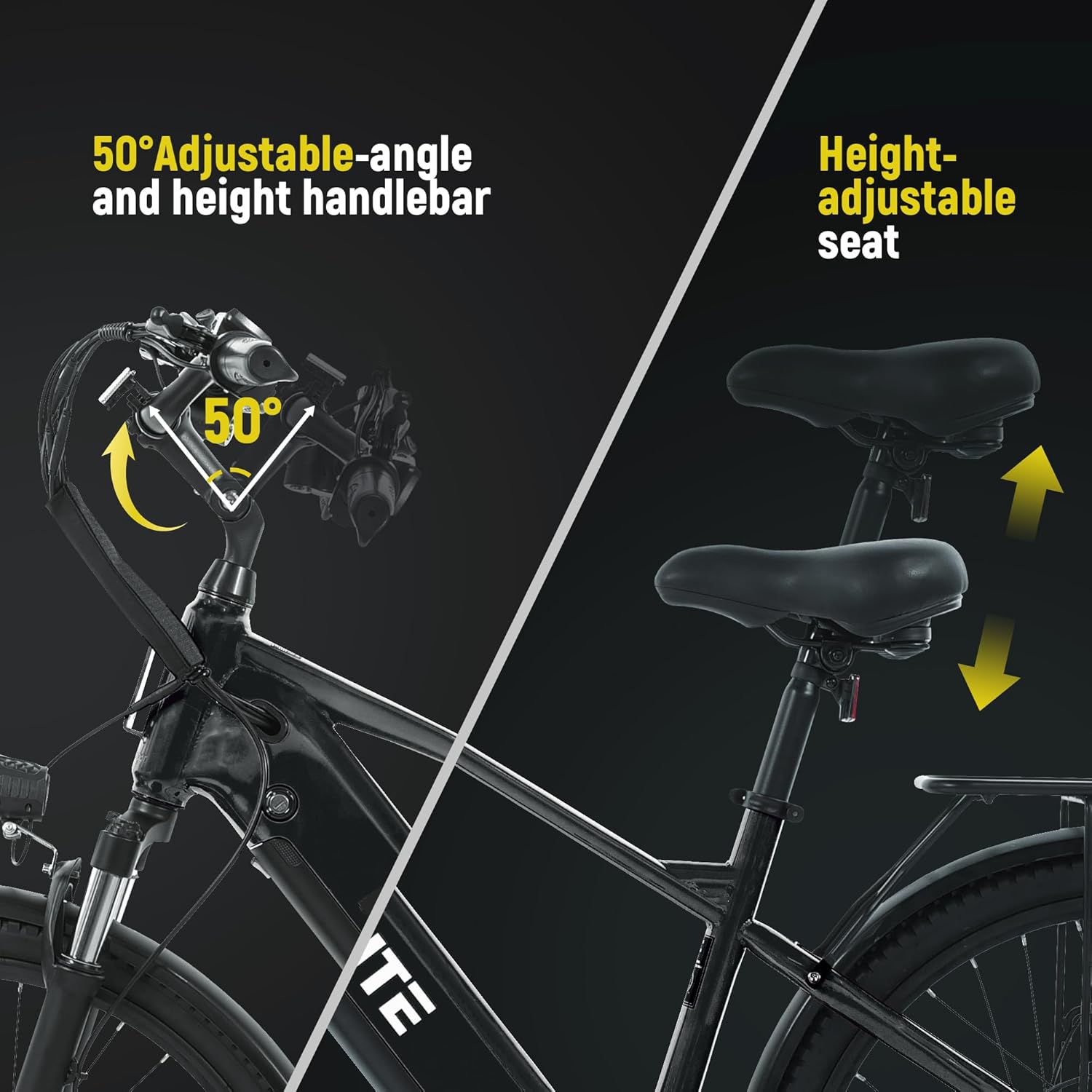 ESKUTE 70Miles 840 WH Removable Battery e-Bike, Electric Bike for Adults-1300w Peak Ebike, 28MPH Step Over Electric Bicycle, 7-Speed 26'' tire, Adjustable Stem,