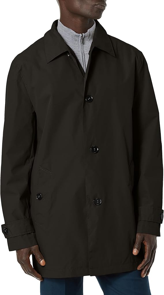 Cole Haan Signature Men's Classic Stand Collar rain Jacket, Black, Medium