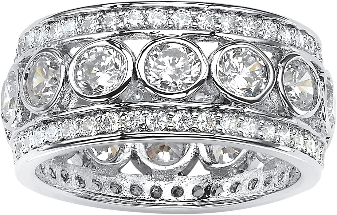 PalmBeach Platinum-plated Sterling Silver Round Cubic Zirconia Simulated Bezel Set Bridal Eternity Ring Sizes 5-9