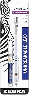 Zebra Pen DelGuard Mechanical Pencil with Lead Refill, Fine Point, 0.5mm, White Barrel, Standard #2 HB Lead, Refillable, ...