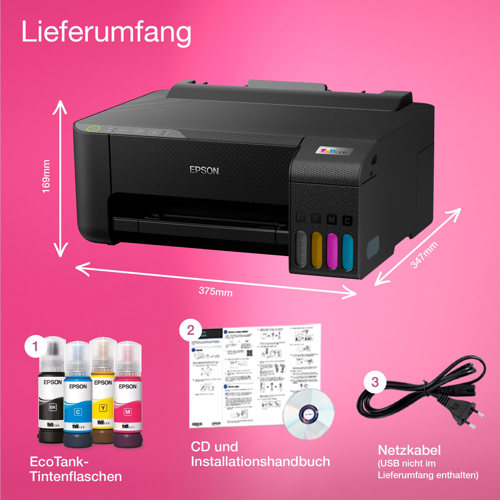 Epson EcoTank ET-1810 A4-Wi-Fi-Tintentankdrucker, mit einem im Lieferumfang enthaltenen Vorrat an Tinten von bis zu 3 Jahren