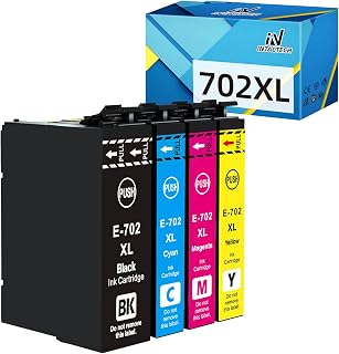 702XL Remanufactured Ink Cartridge Replacement for Epson 702XL T702 702 XL for Pro WF-3720 WF-3730 WF-3733 Printer (1 Large Black, 1 Cyan, 1 Magenta, 1 Yellow, 4-Pack)