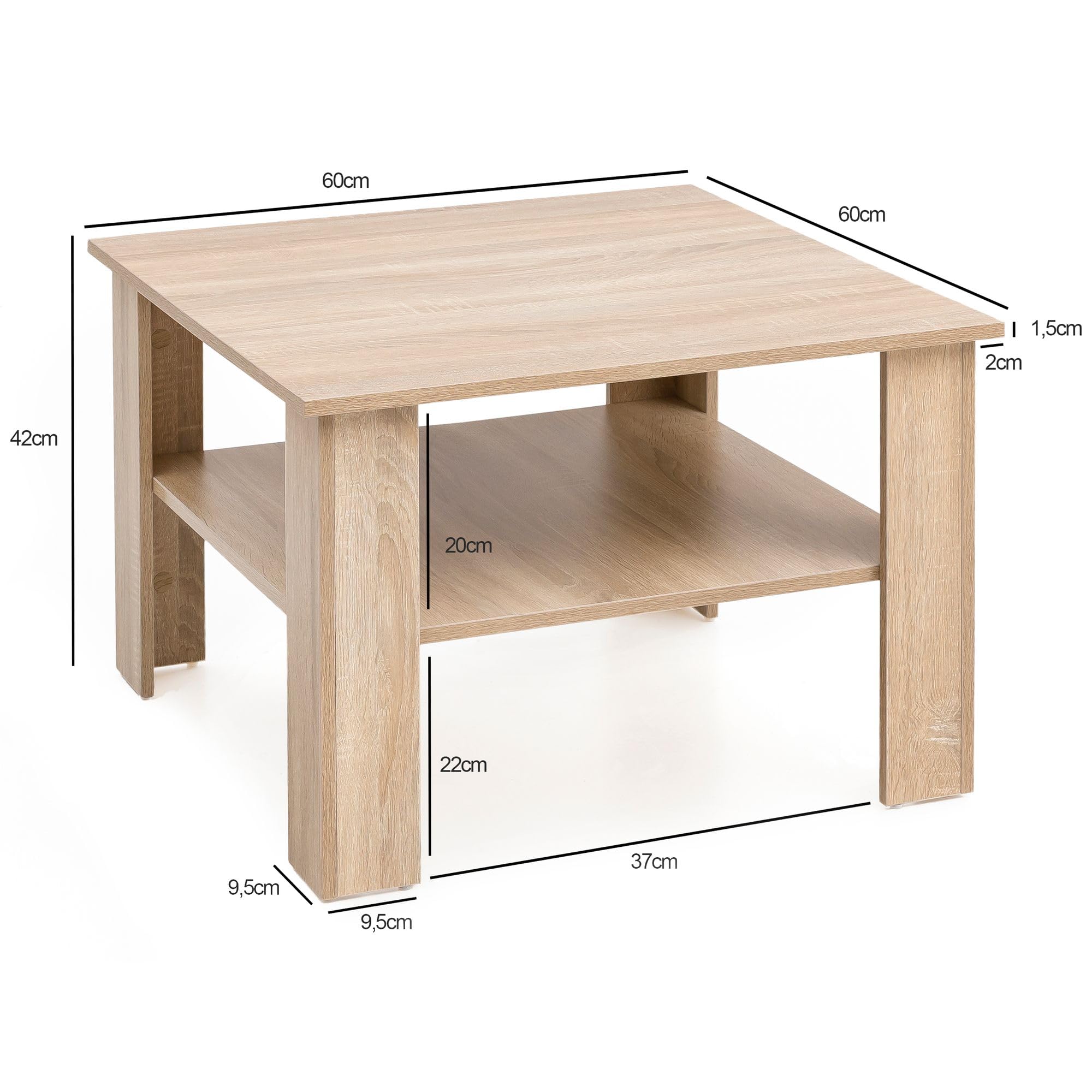 FineBuy Mesa de Centro Mesa de Madera de diseño 60x42x60 cm de Madera con Estante | Mesa de Centro Mesa de Centro | Sofá de Mesa | Mesa de Centro con Espacio de Almacenamiento | Mesa Sala de Estar