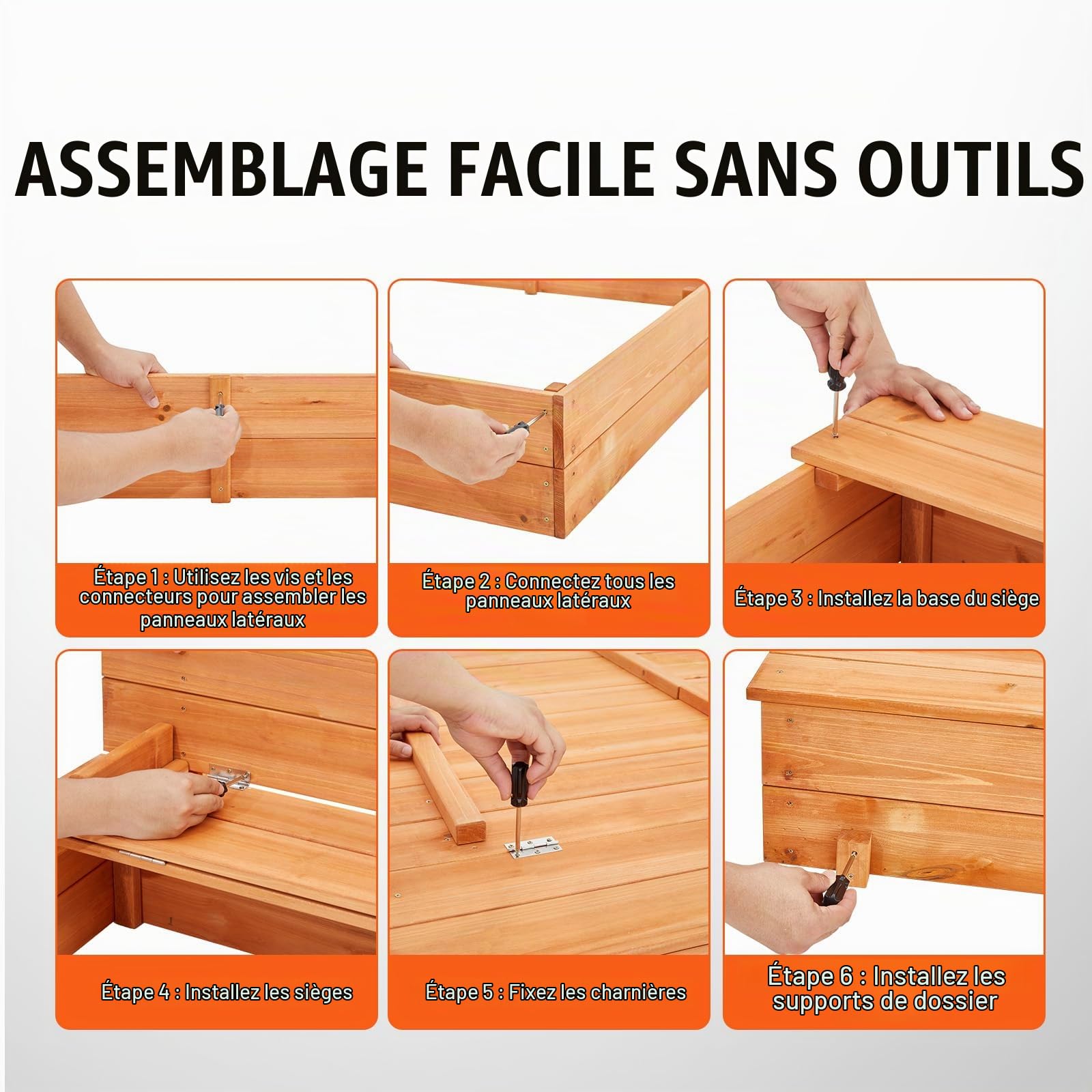 VEVOR Bac à Sable en Bois Naturel, 1330 x 1200 x 430 mm, bac à Sable avec banquettes Pliables et Doublure inférieure, pour Jardin extérieur, Plage, Parc, Cadeau pour garçons et Filles de 3 à 12 Ans