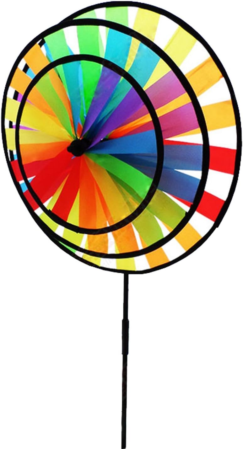 Wind Spinners Windmills Toys Rainbow Triple Wheel Beautiful, Artistic Touch to Your Outdoor for Camping Garden Use