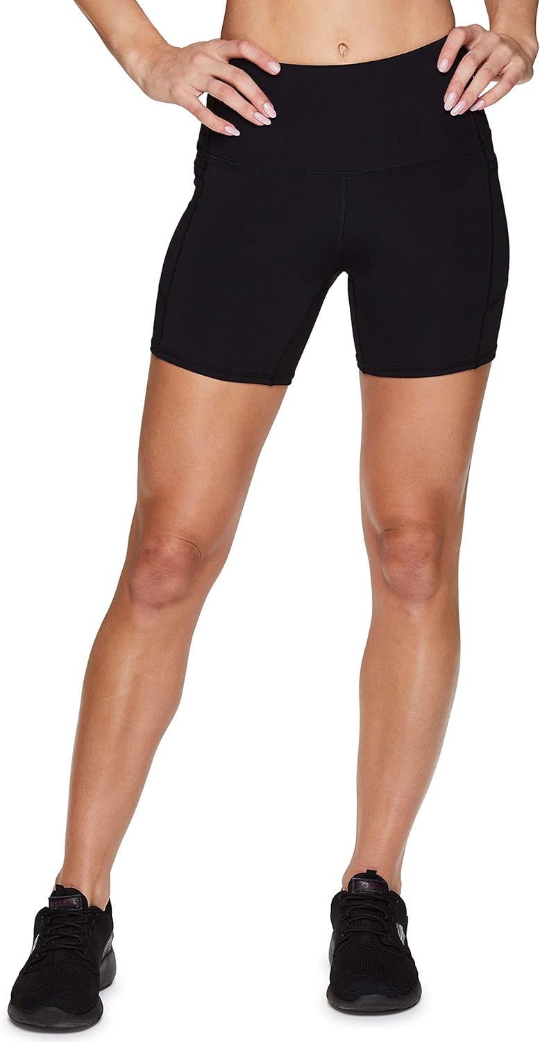 RBX Active Women's 5" Solid Ultra Hold High Waist Squat Proof Yoga Bike Short with Pockets Black 5-Inch XL
