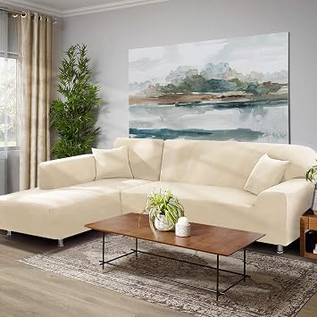 Sectional Couch Covers, Stretch Sofa Slipcovers L Shaped Anti Slip Corner Sofa Cover Chaise Lounge Protector with 2 PCS Pillow Covers for 2 Seaters + 3 Seaters L-Type Sectional Sofa Couch
