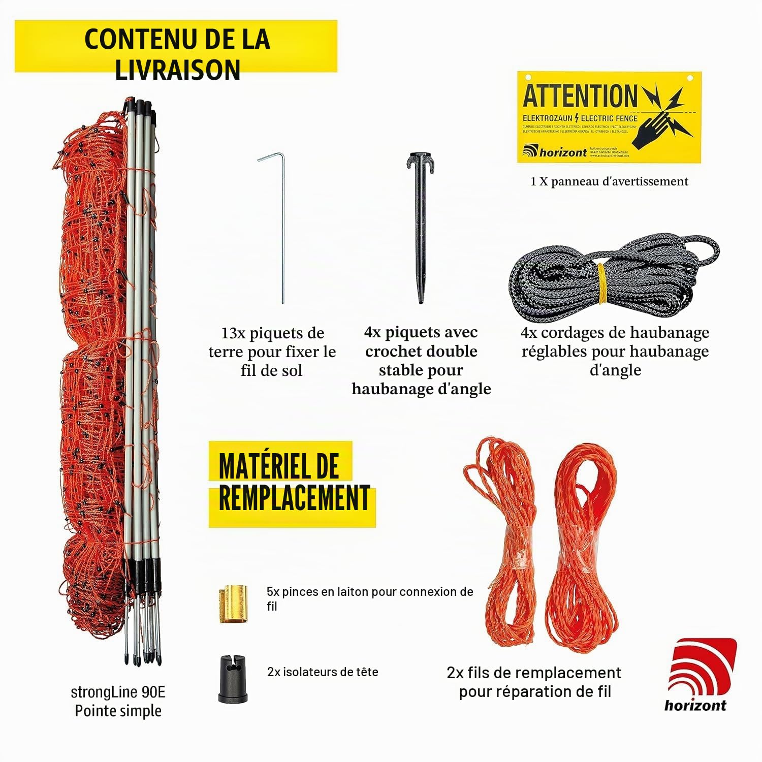 Horizont StrongLine Clôture mobile pour chiens de camping 50m 90cm, électrifiable, 14 piquets en fibre de verre, clôture de délimitation orange-Flexiber pour chiens, clôture mobile pour jardin