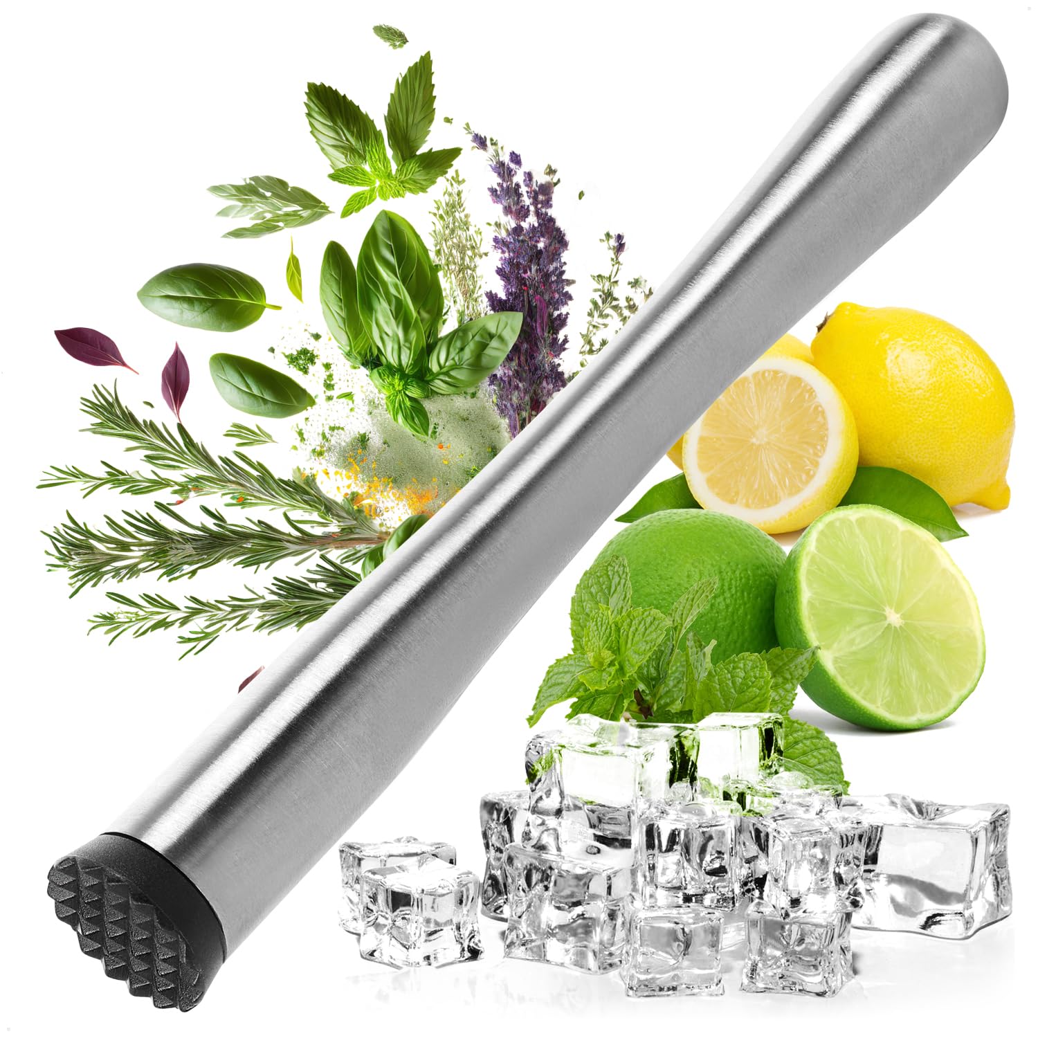 Cocktail Muddler - Tritaghiaccio in acciaio inossidabile - Tritaghiaccio - Mortaio da cocktail con testa in plastica - Spremi lime - Accessori da bar e cucina (1 pezzo - pestello)