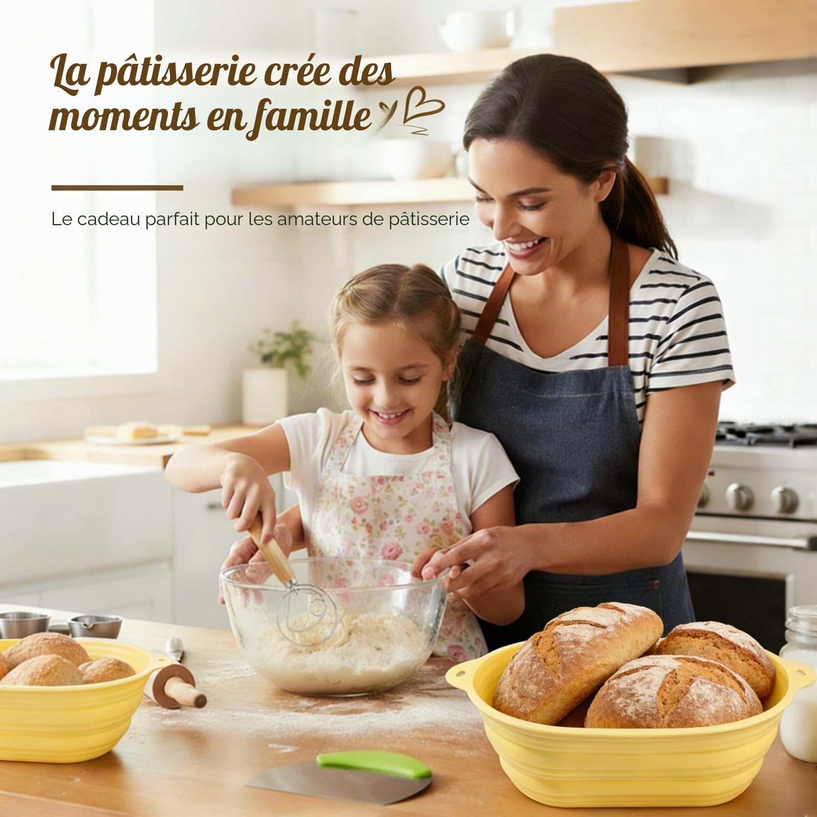 Banneton Pour Pain,16 Pièces Accessoire pour Boulangerie Levain Starter Kit,Corbeille a Pain en silicone Rond et,Panier Fermentation Pain set Ovale avec Cuve de Grattoir les Boulangers Expérimentés