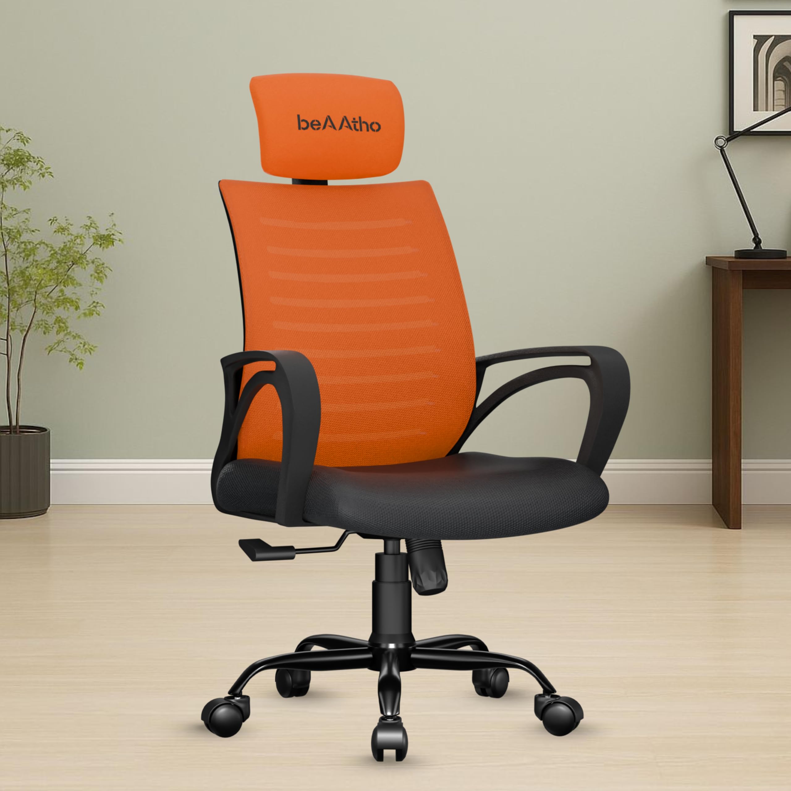 beAAtho® Verona Mesh High Back Ergonomic Home Office Chair | 3-Years Limited Warranty by beAAtho, Tilting & Height Adjustable Mechanism, Heavy Duty Metal Base | Ideal for Office Work & Study (Orange)