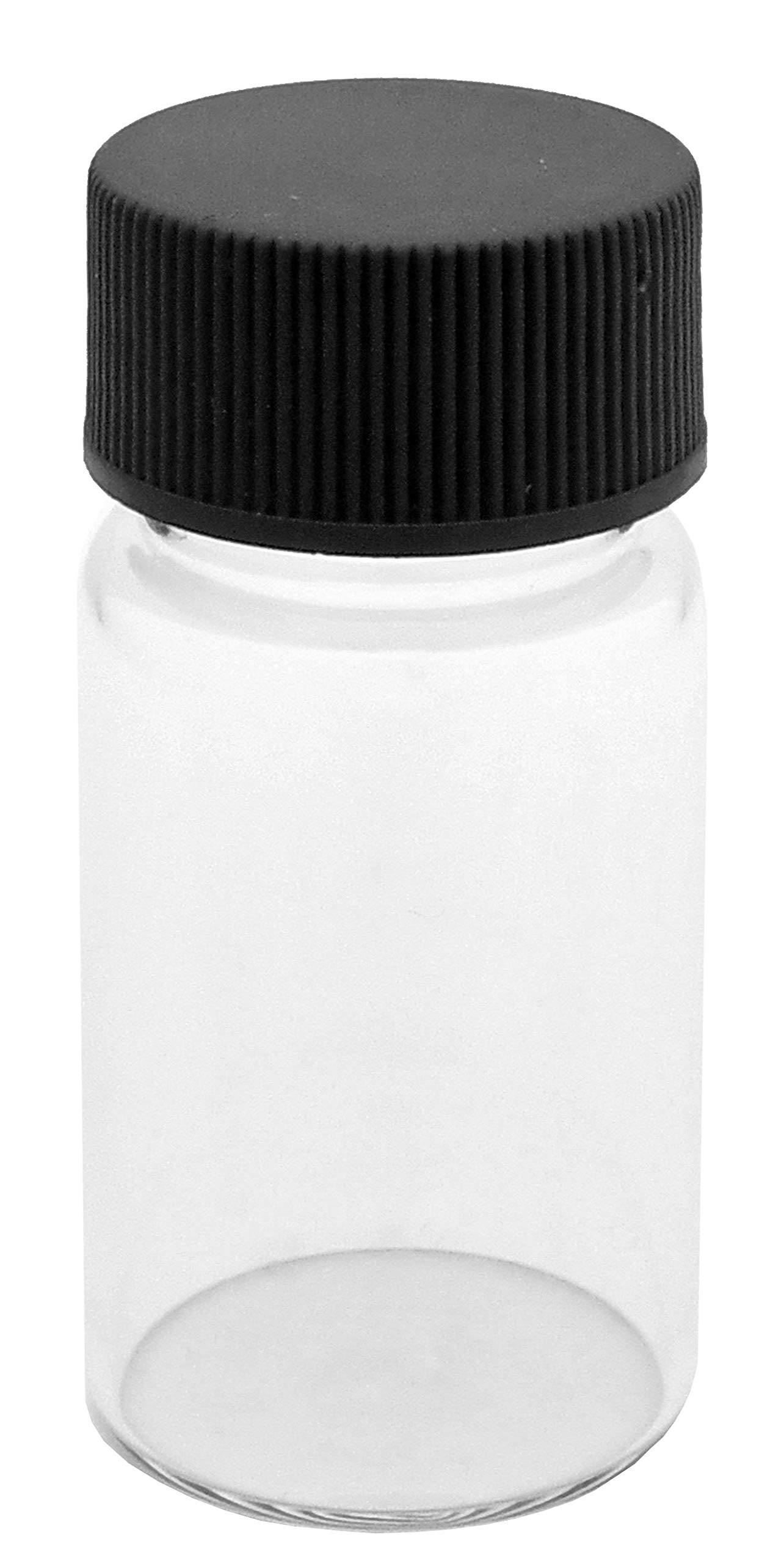 113 Stück Glasflasche mit Schraubverschluss, Probenflasche, Probierfläschchen, Schraubgläschen, 57mm x Ø27,5mm, Laborglas klar mit Schraubdeckel schwarz