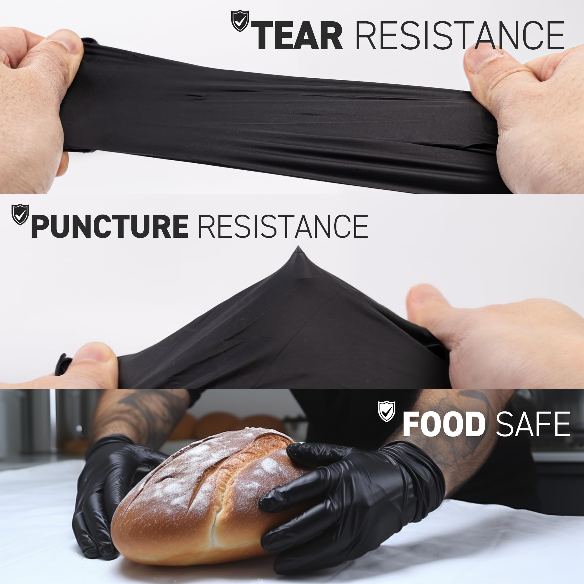 72HRS Black Nitrile Gloves, Disposable Gloves-6mil, Rubber/Latex Free, Gants Jetables, Gants Nitrile, Chemical Resistant - 5