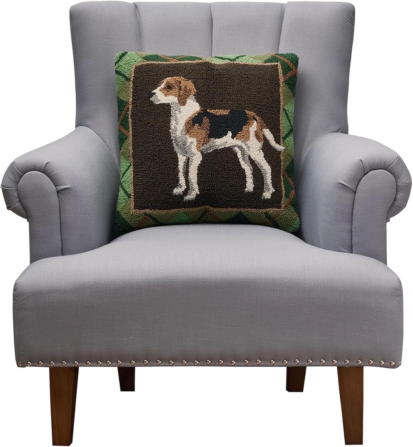 Peking Handicraft Foxhound 18" Square Hooked Wool Throw Pillow with Polyfill Insert